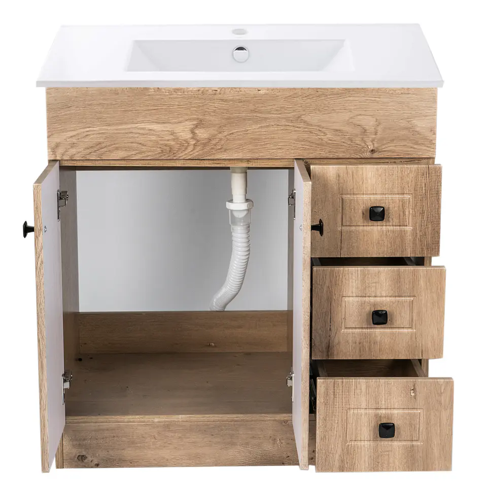 Mueble Vanitorio Habana Nogal con Cubierta de Loza 80x47x80 cm (Incluye Armado) 2