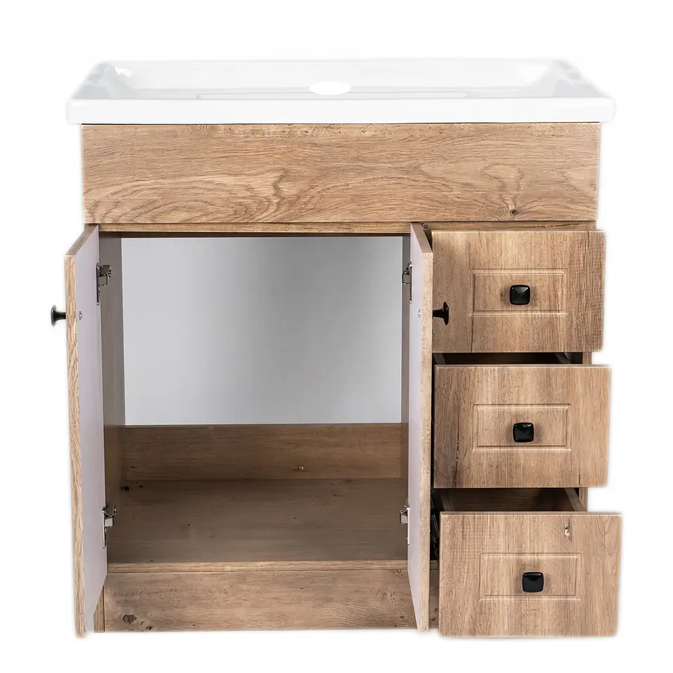 Mueble Vanitorio Habana Nogal con Cubierta de Loza 80x47x80 cm (Incluye Armado) 4
