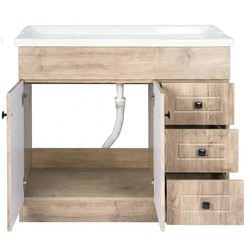 Mueble Vanitorio Mónaco Nogal con Cubierta de Loza 100x47x80 cm (Incluye Armado) 4