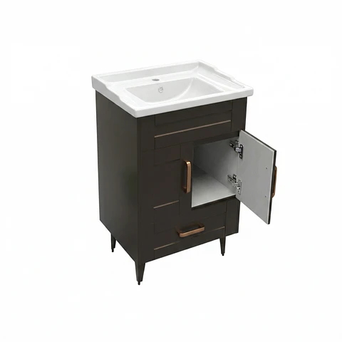 Mueble Vanitorio Nordik Café con Cubierta de Loza 50x40x80 cm (Incluye Armado)