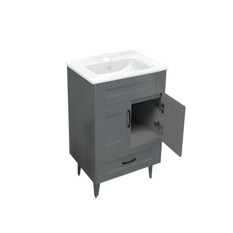 Mueble Vanitorio Nordik Gris con Cubierta de Loza 50x40x80 cm (Incluye Armado) 2