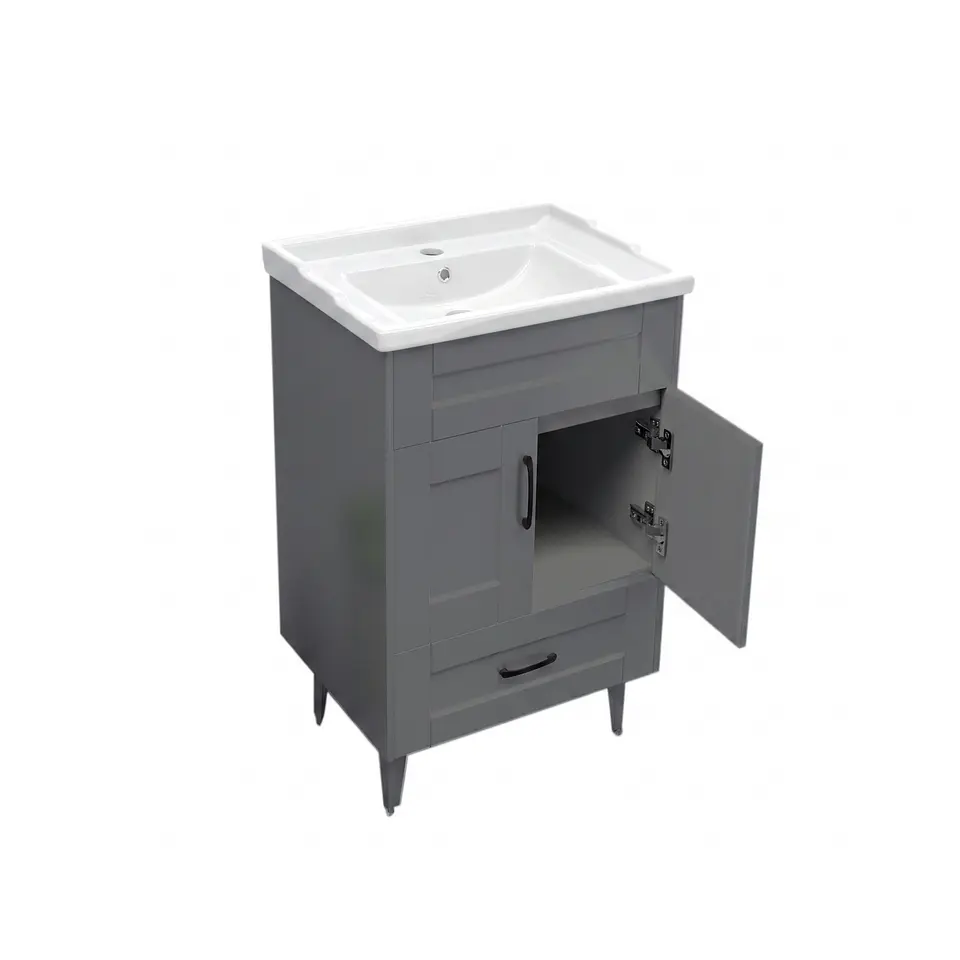 Mueble Vanitorio Nordik Gris con Cubierta de Loza 50x40x80 cm (Incluye Armado) 4