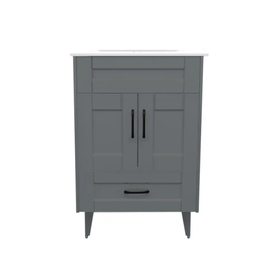 Mueble Vanitorio Nordik Gris con Cubierta de Loza 60x47x80 cm (Incluye Armado) 1