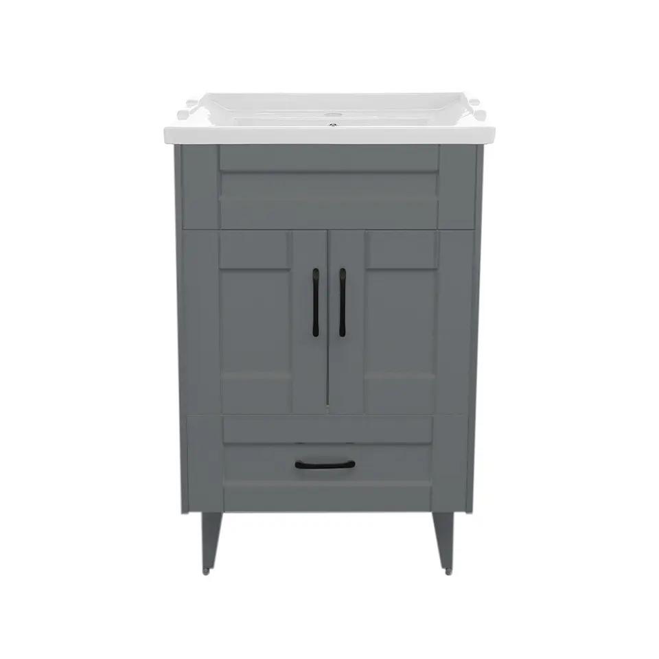 Mueble Vanitorio Nordik Gris con Cubierta de Loza 60x47x80 cm (Incluye Armado) 3