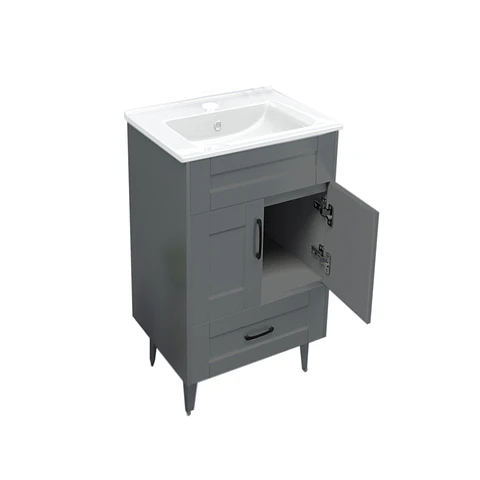 Mueble Vanitorio Nordik Gris con Cubierta de Loza 60x47x80 cm (Incluye Armado)