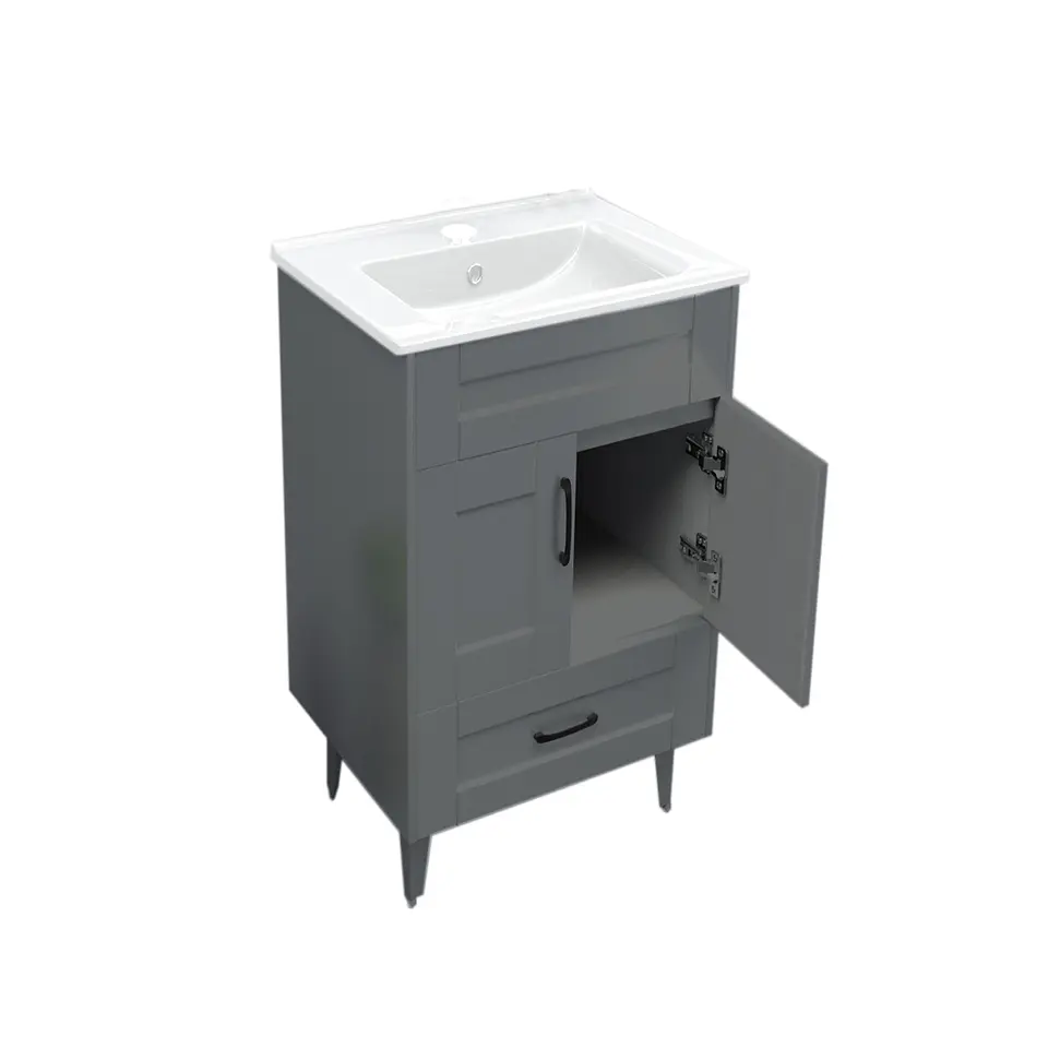 Mueble Vanitorio Nordik Gris con Cubierta de Loza 60x47x80 cm (Incluye Armado) 2