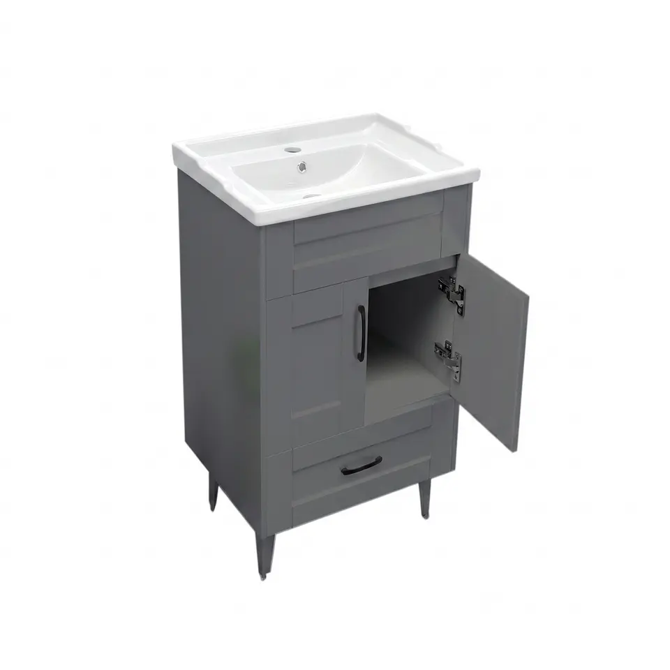 Mueble Vanitorio Nordik Gris con Cubierta de Loza 60x47x80 cm (Incluye Armado) 4