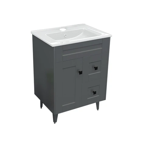 Mueble Vanitorio Nordik Gris con Cubierta de Loza 60x40x80 cm (Incluye Armado)