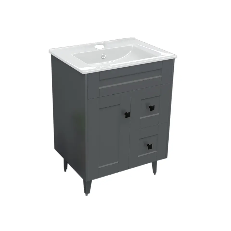 Mueble Vanitorio Nordik Gris con Cubierta de Loza 60x40x80 cm (Incluye Armado) 2