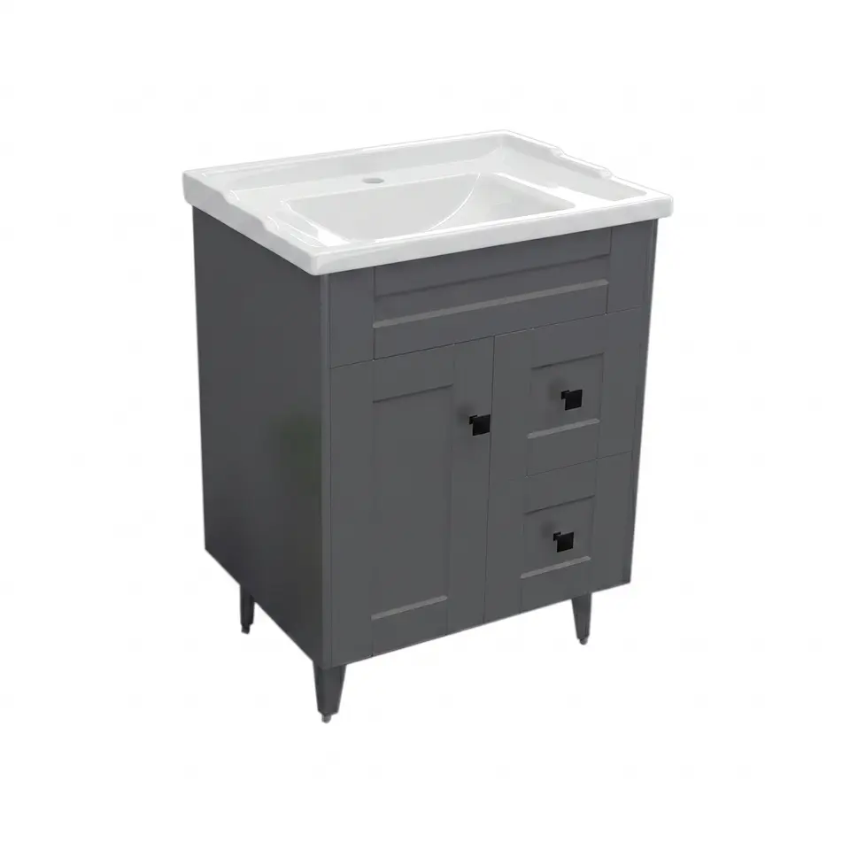 Mueble Vanitorio Nordik Gris con Cubierta de Loza 60x40x80 cm (Incluye Armado) 4