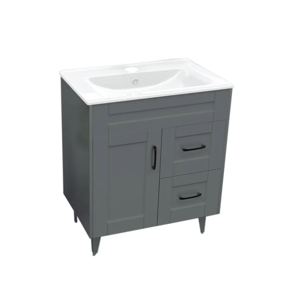 Mueble Vanitorio Nordik Gris con Cubierta de Loza 70x47x80 cm (Incluye Armado) 2