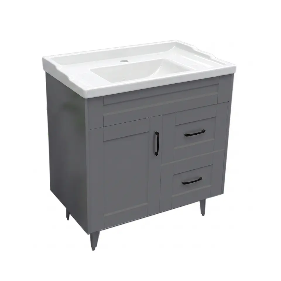 Mueble Vanitorio Nordik Gris con Cubierta de Loza 70x47x80 cm (Incluye Armado) 4