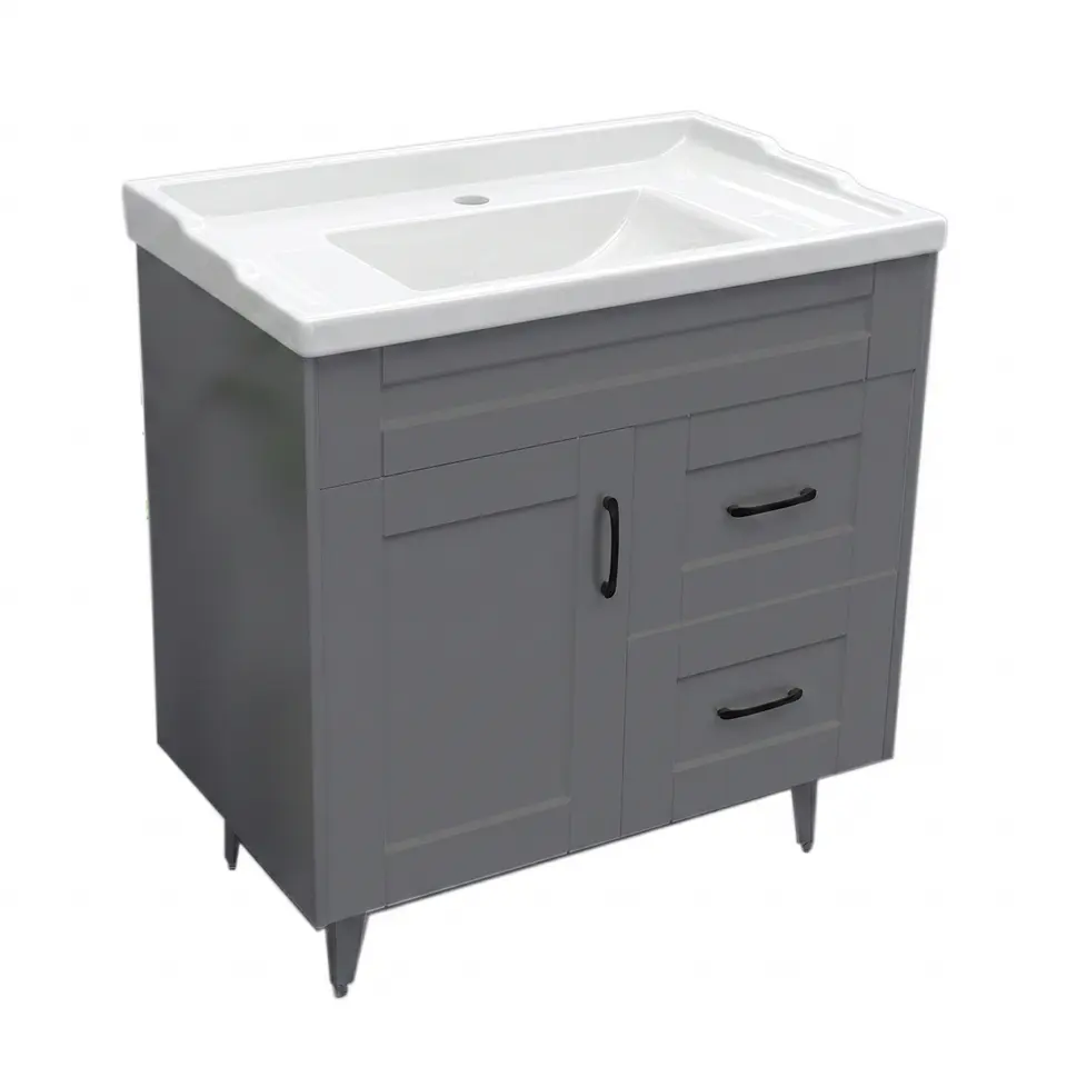 Mueble Vanitorio Nordik Gris con Cubierta de Loza 80x47x80 cm (Incluye Armado) 4