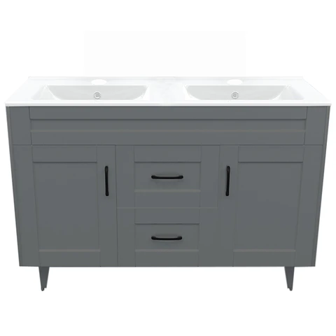 Mueble Vanitorio Nordik Gris con Cubierta de Loza Doble 120x47x80 cm (Incluye Armado)