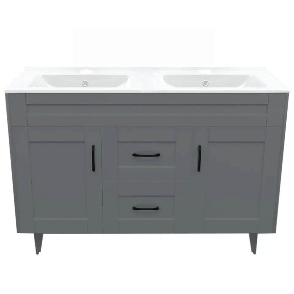 Mueble Vanitorio Nordik Gris con Cubierta de Loza Doble 120x47x80 cm (Incluye Armado) 1