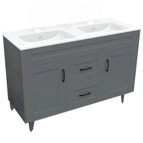 Mueble Vanitorio Nordik Gris con Cubierta de Loza Doble 120x47x80 cm (Incluye Armado)