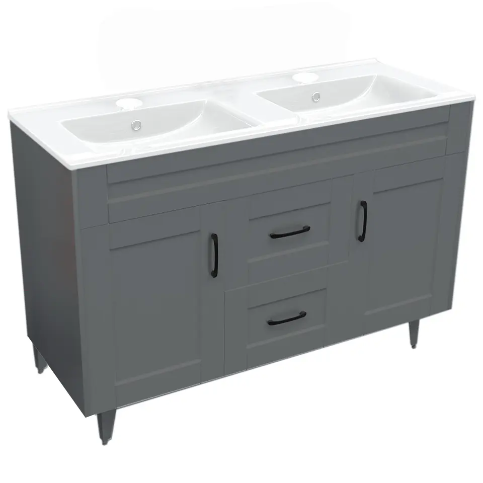 Mueble Vanitorio Nordik Gris con Cubierta de Loza Doble 120x47x80 cm (Incluye Armado) 2