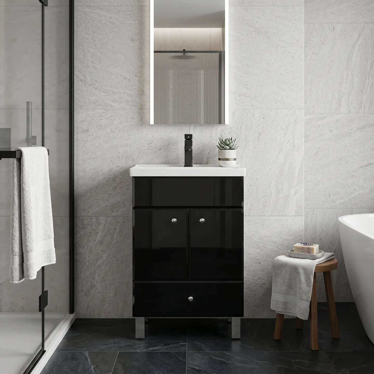 Mueble Vanitorio Mónaco con Cubierta de Loza 50x40x80 cm (Incluye Armado) 4