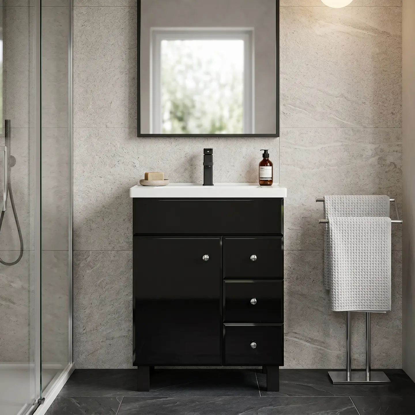 Mueble Vanitorio Mónaco con Cubierta de Loza 70x47x80 cm (Incluye Armado) 4