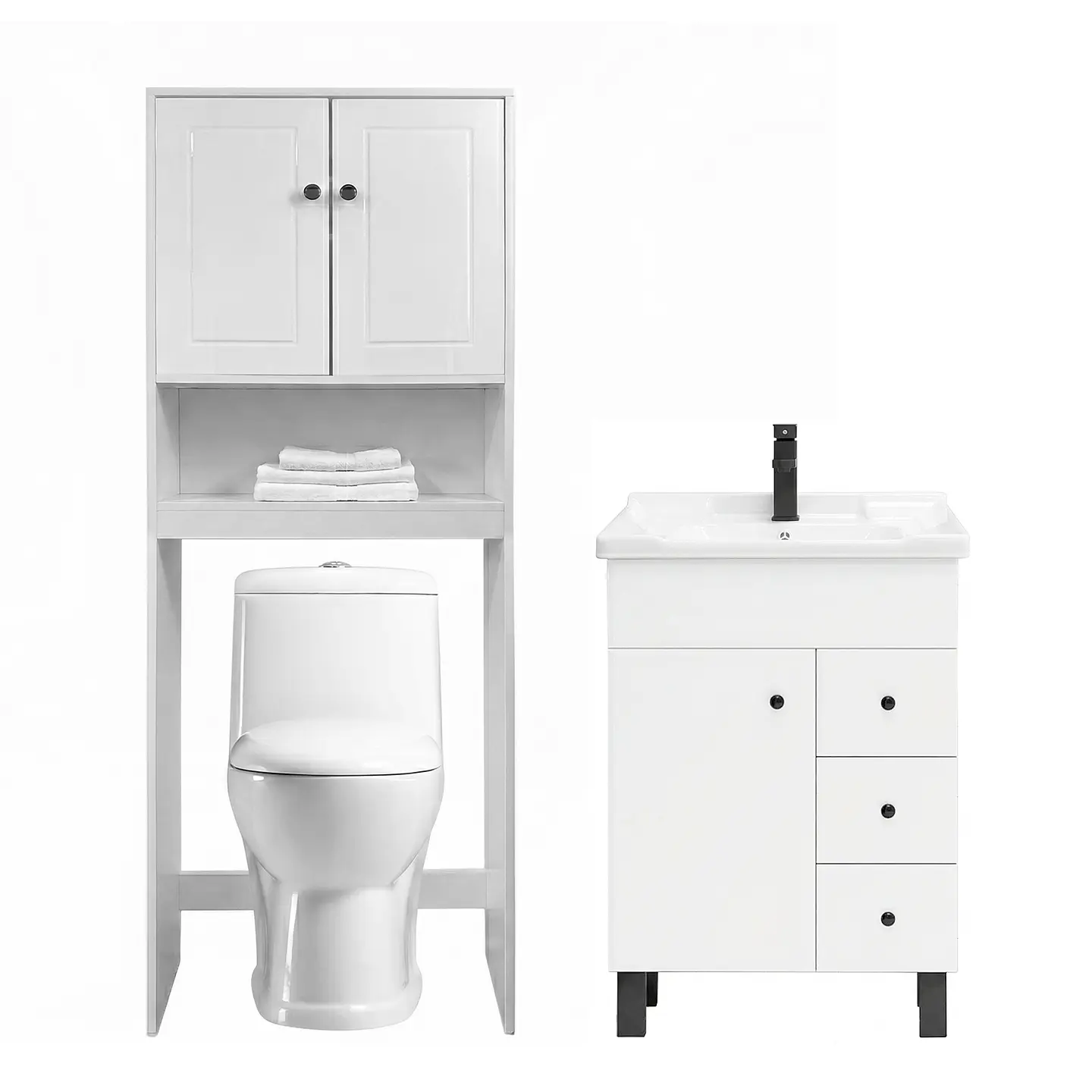 Kit Mueble Vanitorio Blanco + Estante Blanco + WC Blanco - Mueble 70x47x80 cm 1