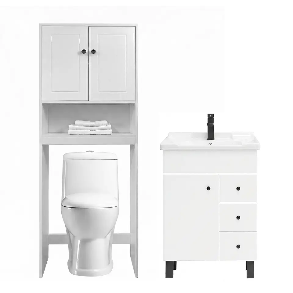 Kit Mueble Vanitorio Blanco + Estante Blanco + WC Blanco - Mueble 70x47x80 cm 1