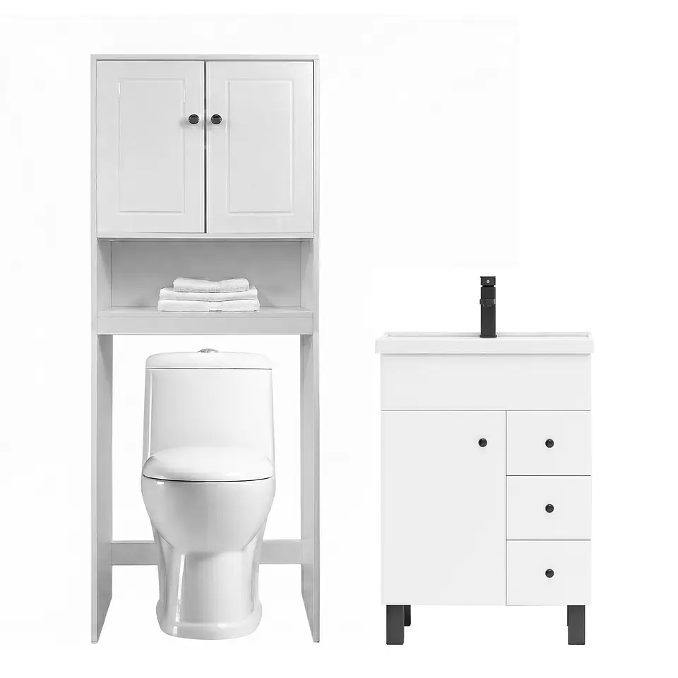 Kit Mueble Vanitorio Blanco + Estante Blanco + WC Blanco - Mueble 60x47x80 cm 1
