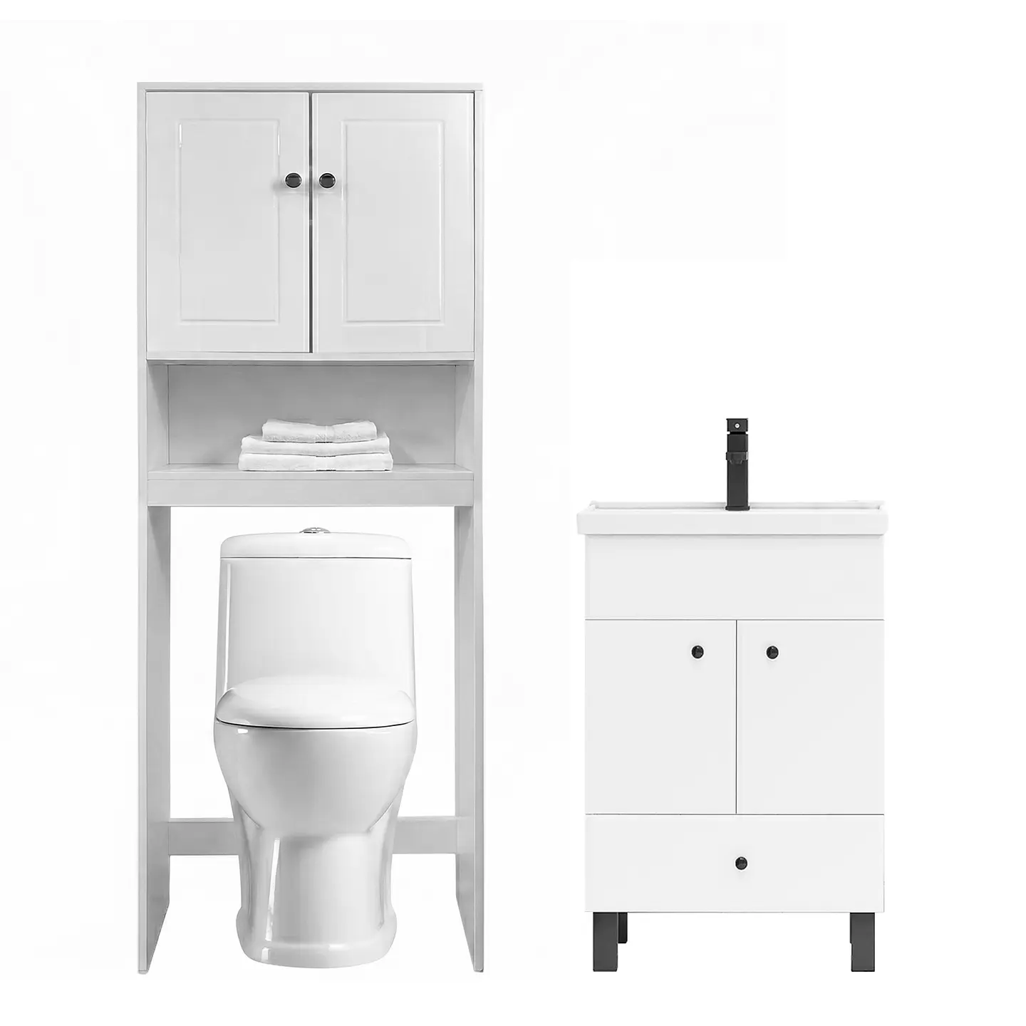 Kit Mueble Vanitorio Blanco + Estante Blanco + WC Blanco - Mueble 50x40x80 cm 1