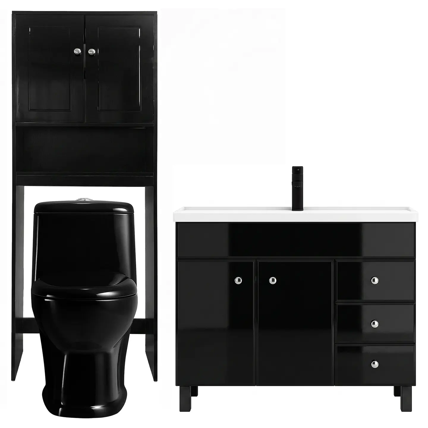 Kit Mueble Vanitorio Negro + Estante Negro + WC Negro - Mueble 100x47x80 cm 1