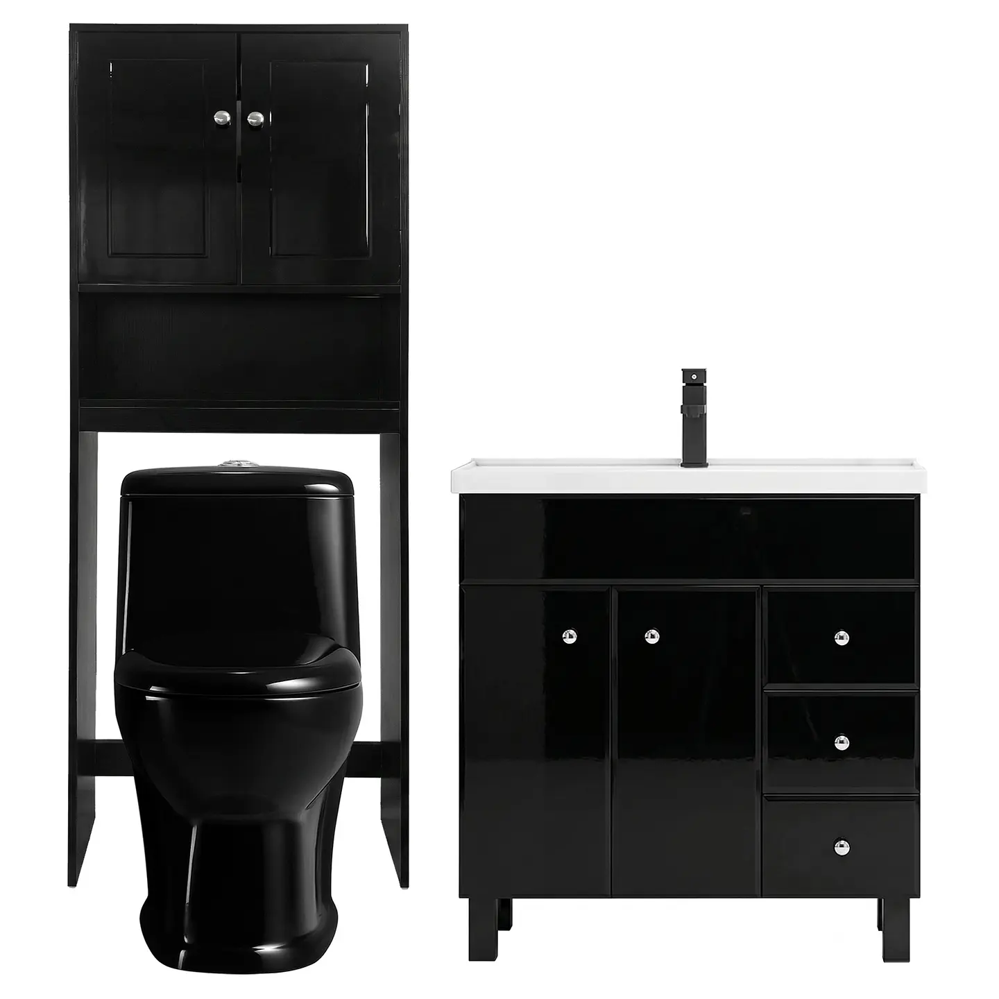 Kit Mueble Vanitorio Negro + Estante Negro + WC Negro - Mueble 80x47x80 cm 1