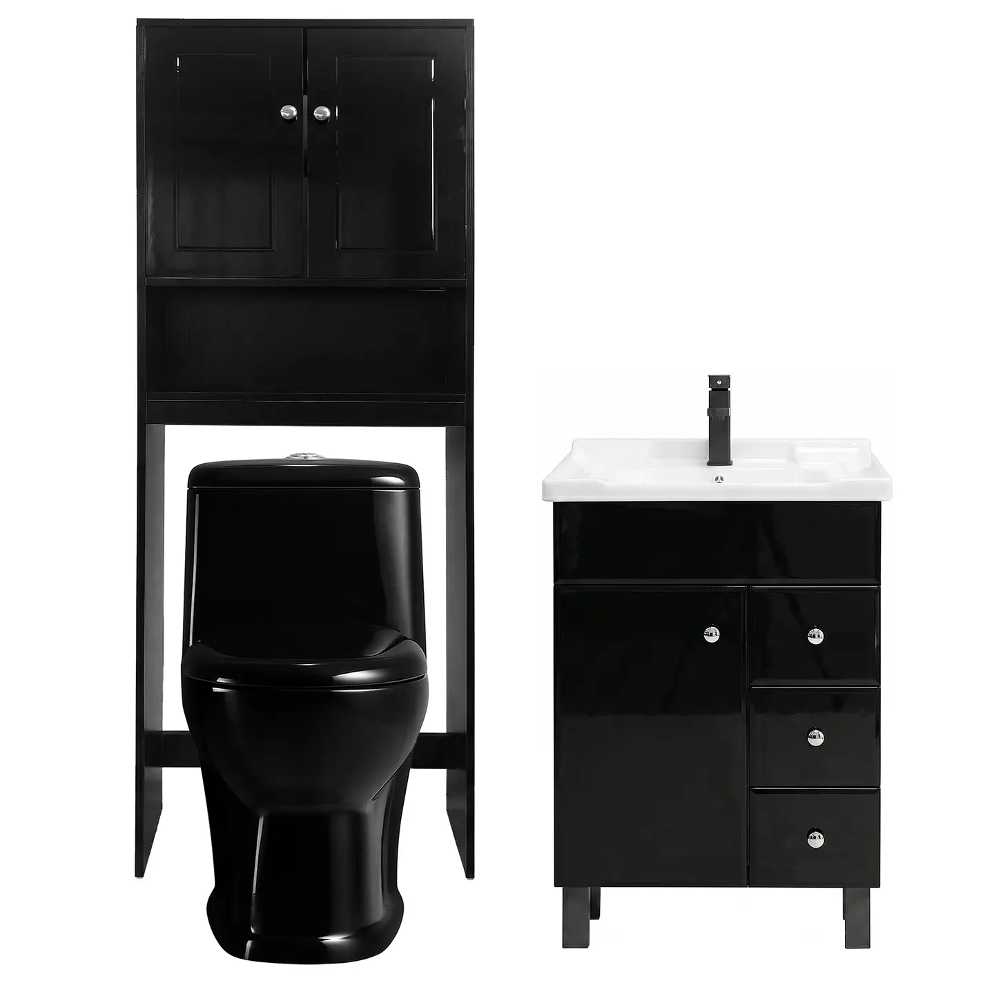 Kit Mueble Vanitorio Negro + Estante Negro + WC Negro - Mueble 70x47x80 cm 1