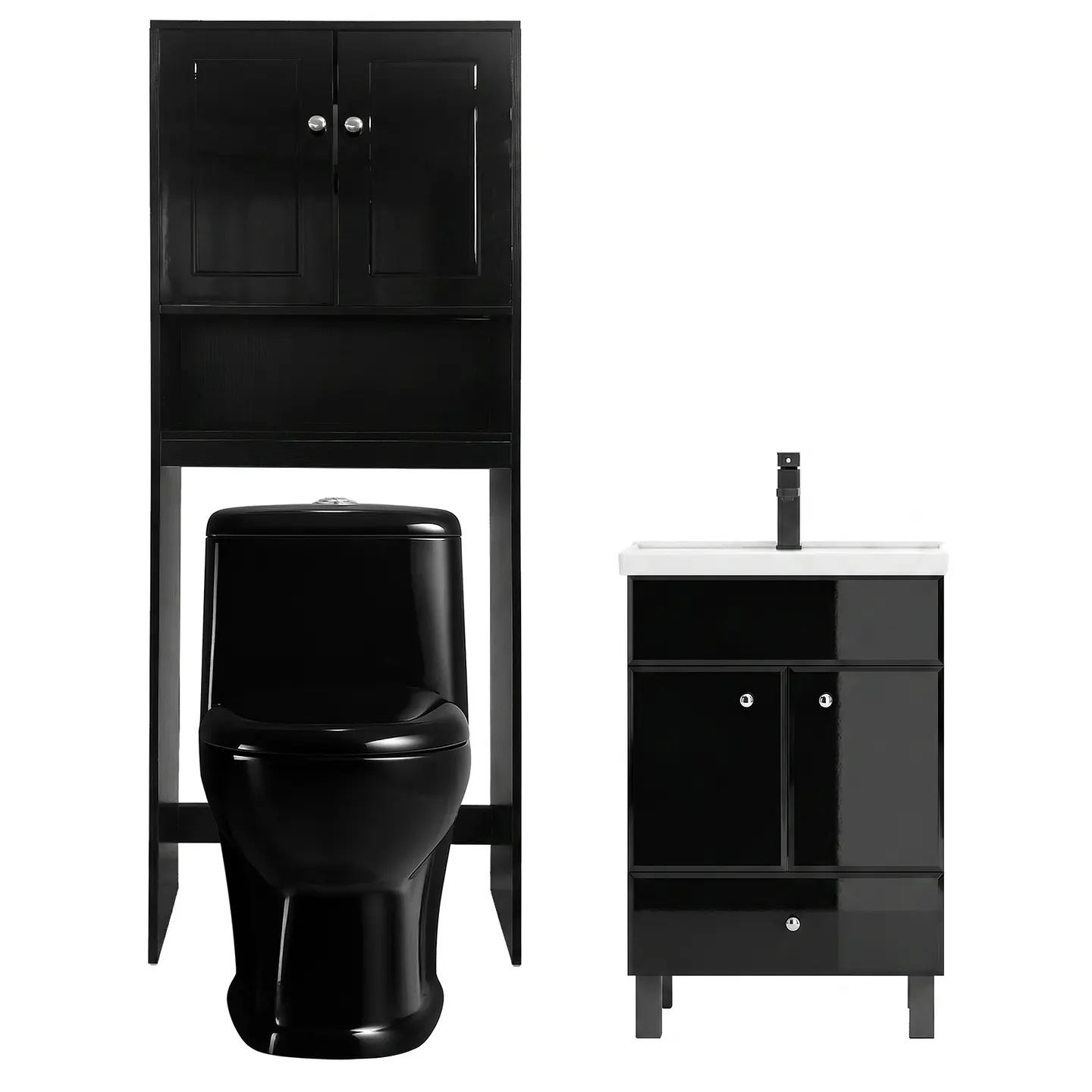 Kit Mueble Vanitorio Negro + Estante Negro + WC Negro - Mueble 50x40x80 cm 1