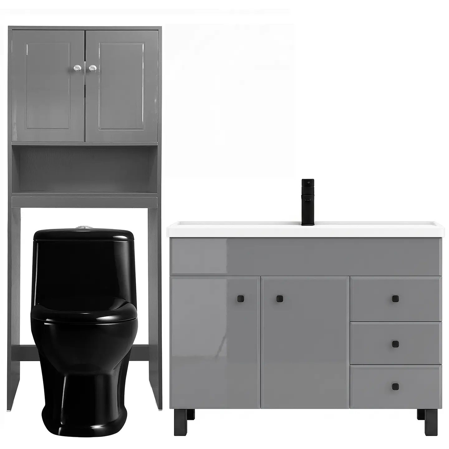 Kit Mueble Vanitorio Gris + Estante Gris + WC Negro - Mueble 120x47x80 cm 1