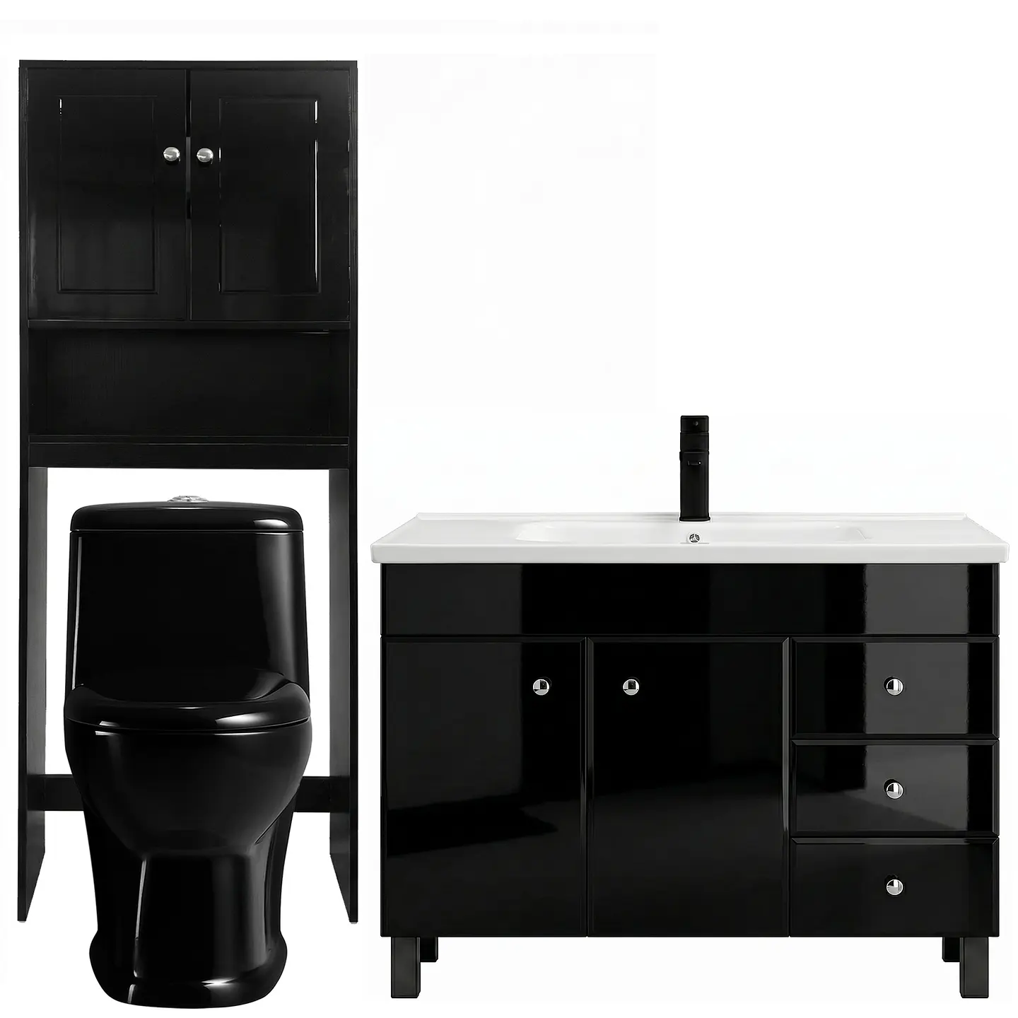 Kit Mueble Vanitorio Negro + Estante Negro + WC Negro - Mueble 120x47x80 cm 1