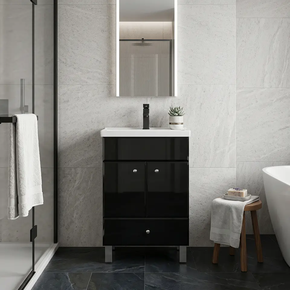 Mueble Vanitorio Mónaco Negro con Cubierta de Loza 50x40x80 cm (Incluye Armado) 2