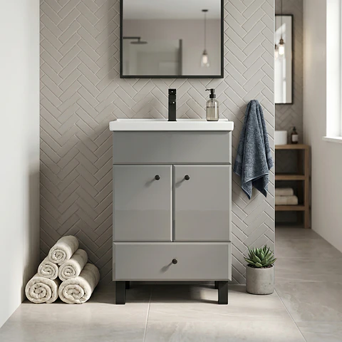 Mueble Vanitorio Mónaco Gris con Cubierta de Loza 50x40x80 cm (Incluye Armado)