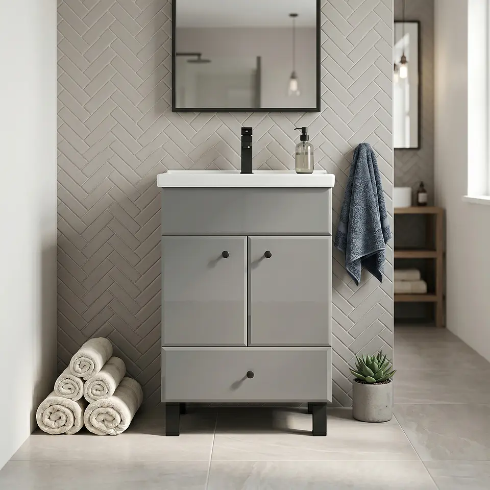 Mueble Vanitorio Mónaco Gris con Cubierta de Loza 50x40x80 cm (Incluye Armado) 2