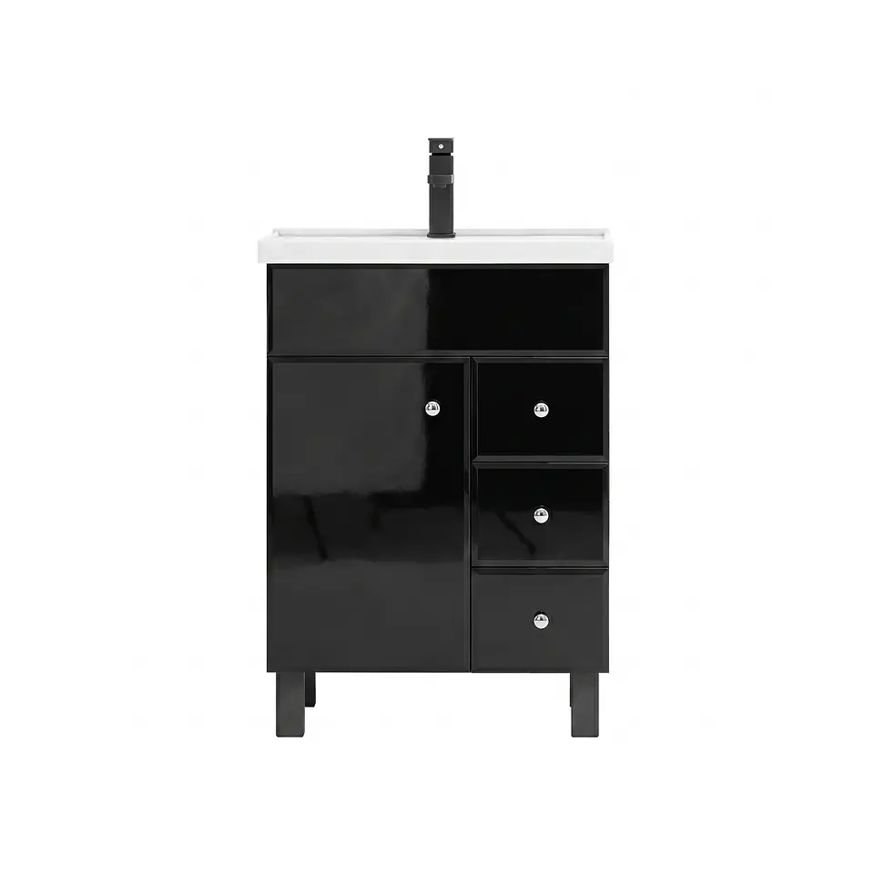 Mueble Vanitorio Mónaco Negro con Cubierta de Loza 60x47x80 cm (Incluye Armado) 1