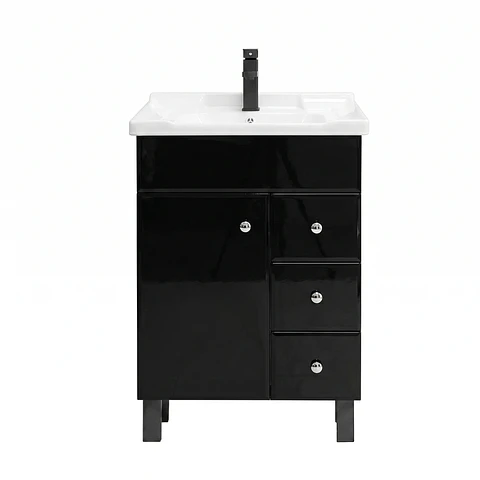 Mueble Vanitorio Mónaco Negro con Cubierta de Loza 70x47x80 cm (Incluye Armado)