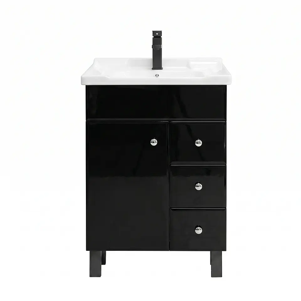 Mueble Vanitorio Mónaco Negro con Cubierta de Loza 70x47x80 cm (Incluye Armado) 1