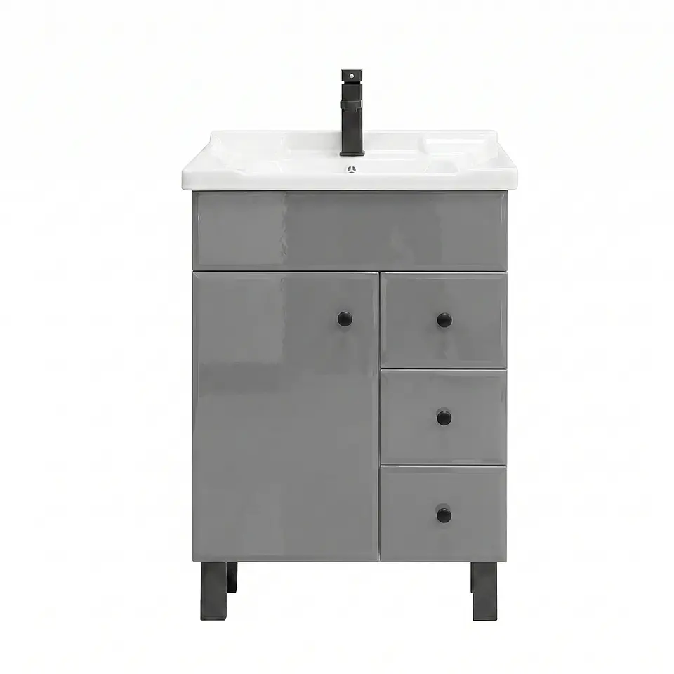 Mueble Vanitorio Mónaco Gris con Cubierta de Loza 70x47x80 cm (Incluye Armado) 1