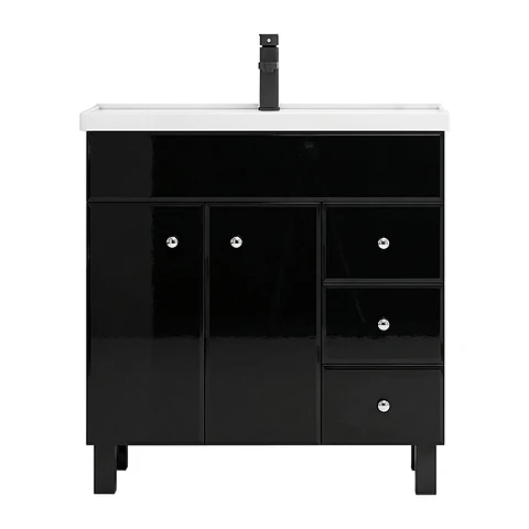 Mueble Vanitorio Mónaco Negro con Cubierta de Loza 80x47x80 cm (Incluye Armado)