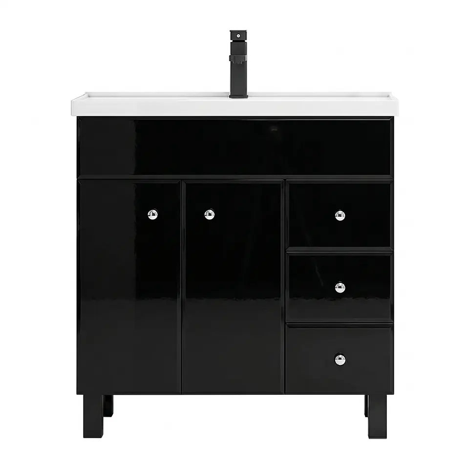 Mueble Vanitorio Mónaco Negro con Cubierta de Loza 80x47x80 cm (Incluye Armado) 1