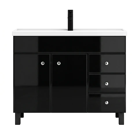 Mueble Vanitorio Mónaco Negro con Cubierta de Loza 100x47x80 cm (Incluye Armado)