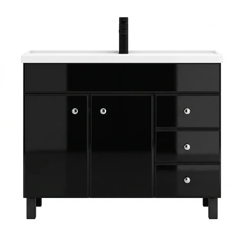 Mueble Vanitorio Mónaco Negro con Cubierta de Loza 100x47x80 cm (Incluye Armado) 1