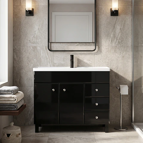 Mueble Vanitorio Mónaco Negro con Cubierta de Loza 100x47x80 cm (Incluye Armado)