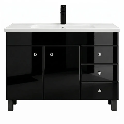 Mueble Vanitorio Mónaco Negro con Cubierta de Loza 120x47x80 cm (Incluye Armado)