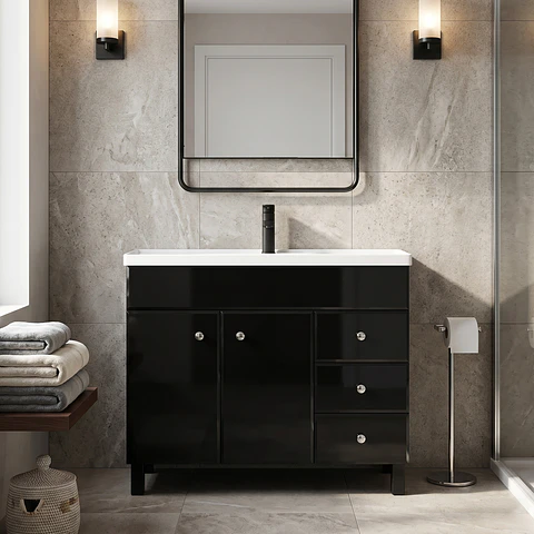 Mueble Vanitorio Mónaco Negro con Cubierta de Loza 120x47x80 cm (Incluye Armado)