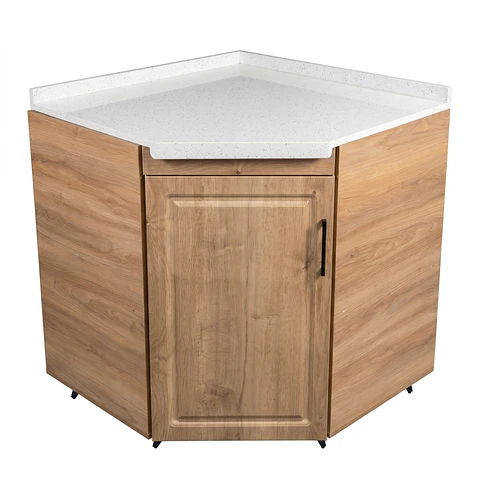 Mueble Modular Esquinero Diamante Nogal para Cocina Cubierta de Cuarzo