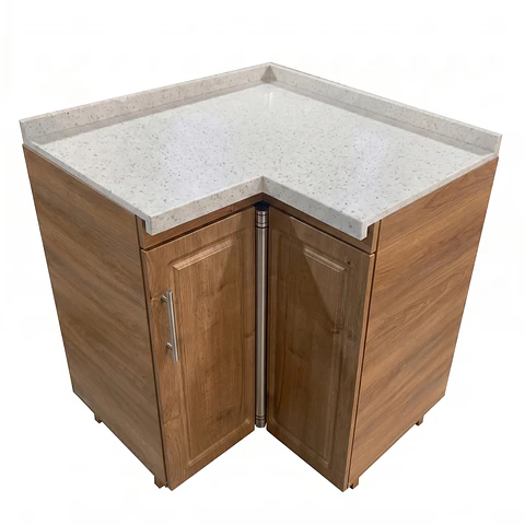Mueble Modular Esquinero Nogal para Cocina con Cubierta de Cuarzo