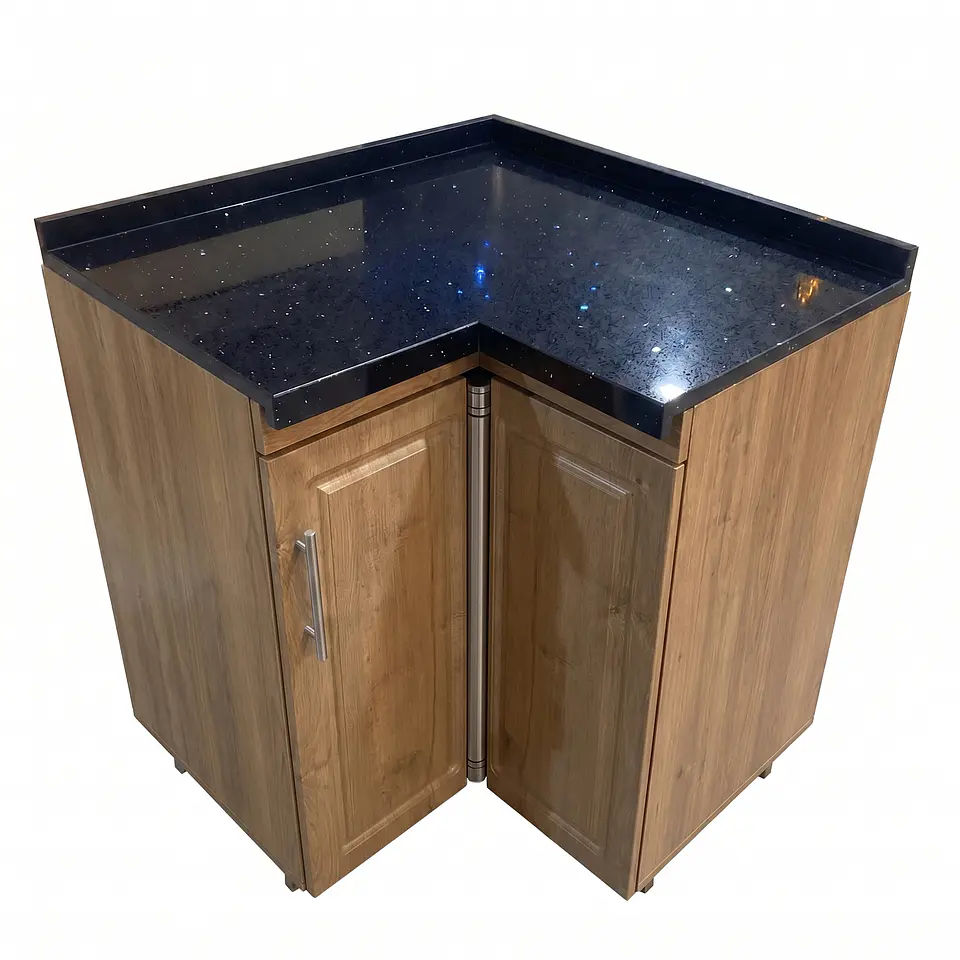 Mueble Modular Esquinero Nogal para Cocina con Cubierta de Cuarzo 1